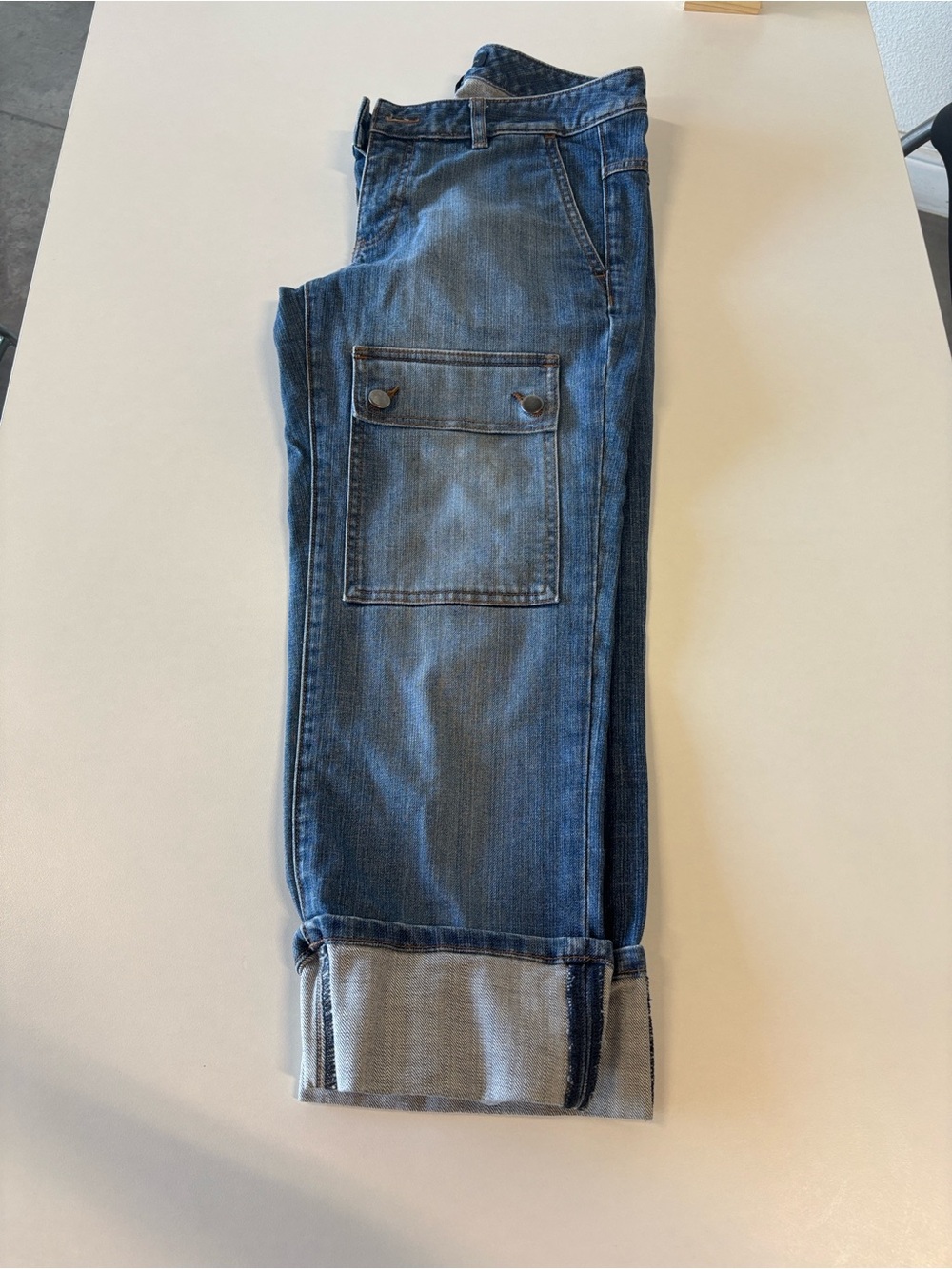 Banana Republic Blue Boyfriend Cargo Jeans with Cuffed Hem